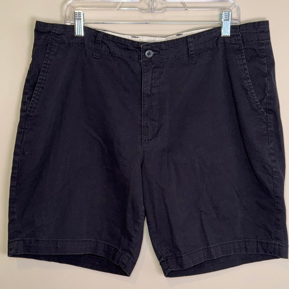George Chino Shorts Black Flat Front Casual Cotton Blend 38